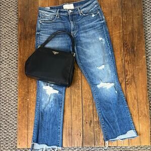 MOTHER Superior Jeans Insider crop step chew high rise Blue Distressed Flare